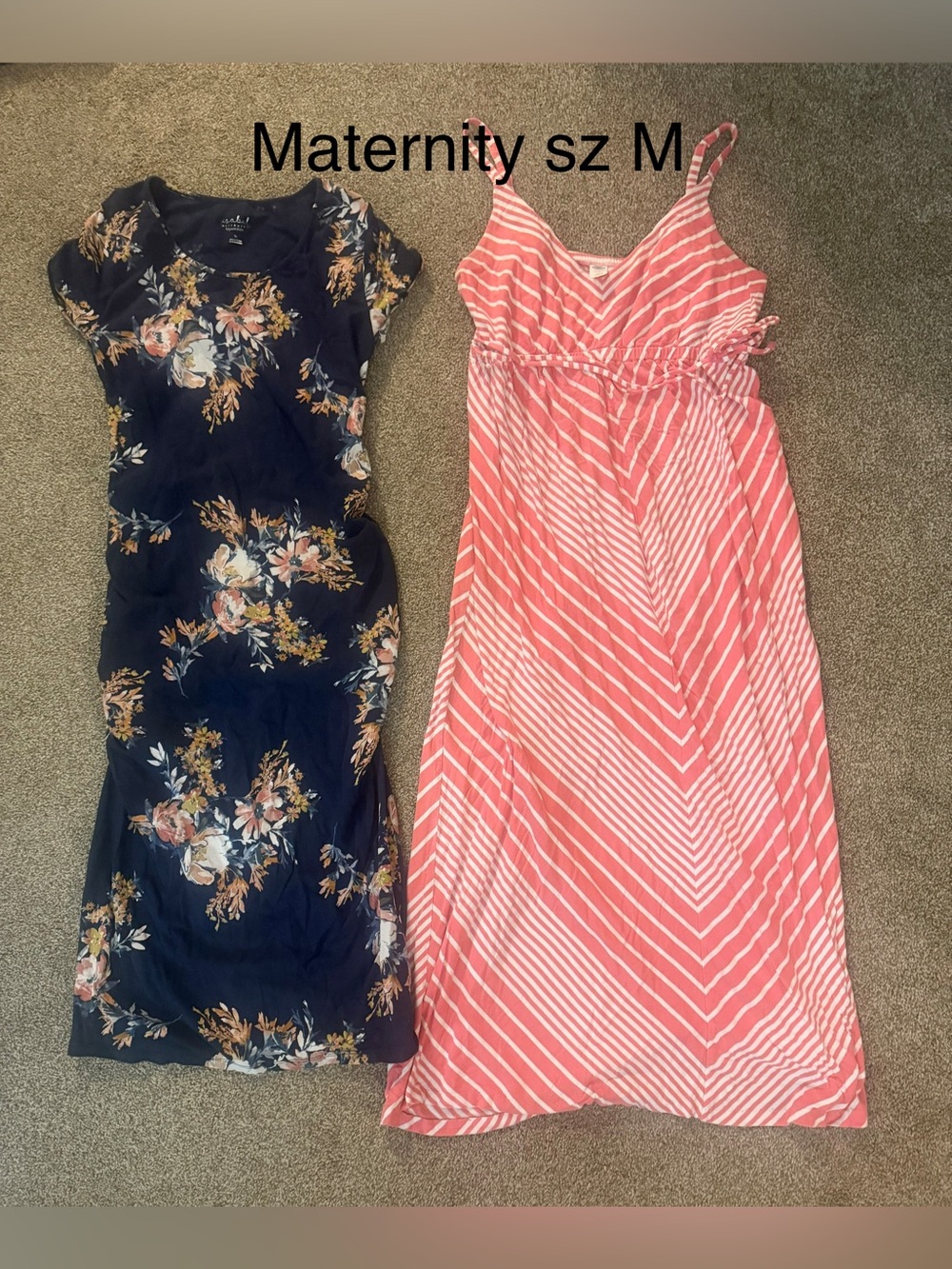 Pink Striped Maternity Maxi Dress and Flowered Dress both sz M